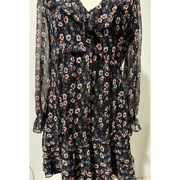 Joie 100% silk Adanson mini dress floral print ruffle sheer  long sleeve 4 - Picture 3 of 12